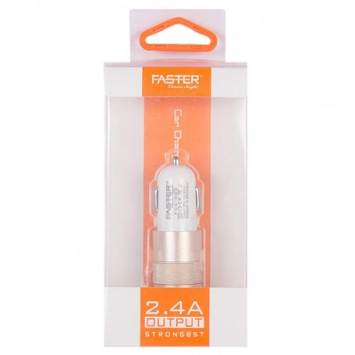 Faster FCC-300 - 2.4A USB Bullet Car Charger - Golden and White / Faster PK